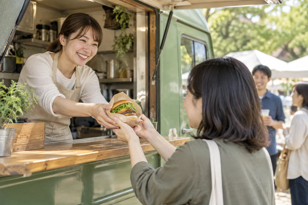 キッチンカーでお客様を迎えるイメージ